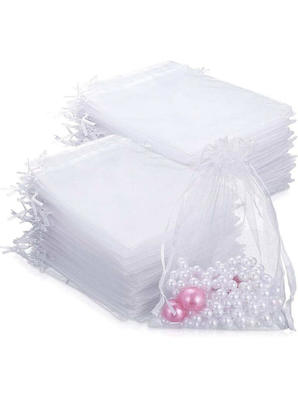 500 Pcs White Organza Bags 5x7 | Small Drawstring Mesh Pouches for Jewelry
